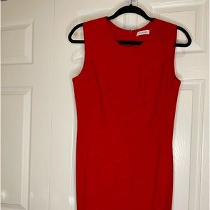 CALVIN KLEIN Red Asymmetric Ruffle Sleeveless Sheath Dress